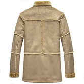 Manteau mi-long en cuir suédé doublé de fausse fourrure pour homme
